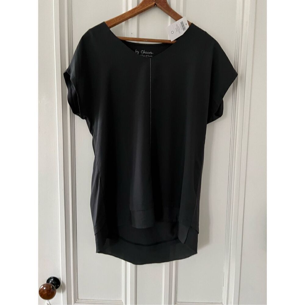 NWT Chico’s charcoal/dark gray t-shirt with silver line done front 0